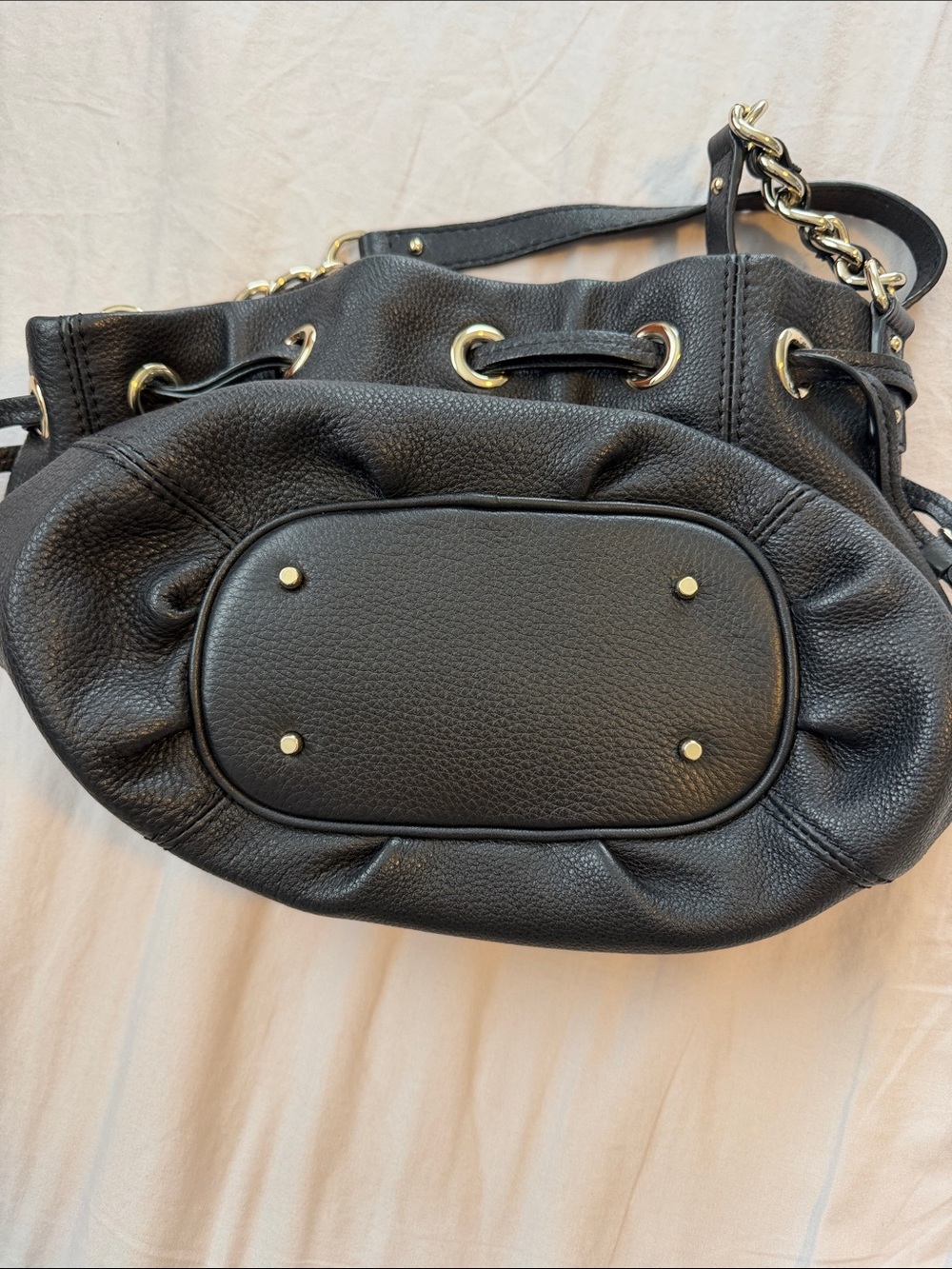kate spade Black Pebbled Leather Drawstring Shoulder Bag with Chain Strap - Picture 3 of 4